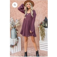 And The Why Back Lace Button Down Detail Bell Sleeve Dress M NWT