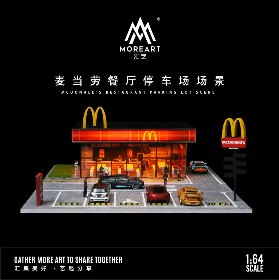 Diorama 1/64 Car Garage Model LED Lighting City Fast Food Shop Scene Model Gift - Image 2 of 4