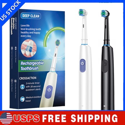 Electric Toothbrush Rechargeable Pro Rotating Brush with 4/8 Heads Timer 5 Modes