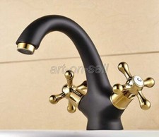 Black Gold Brass Deck Mount Bathroom Sink Mixer Tap Vanity Basin Faucet anf806