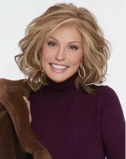 Short Curly Wavy Highlight Color Human Hair Blend Heat Ok Wigs Women Natural