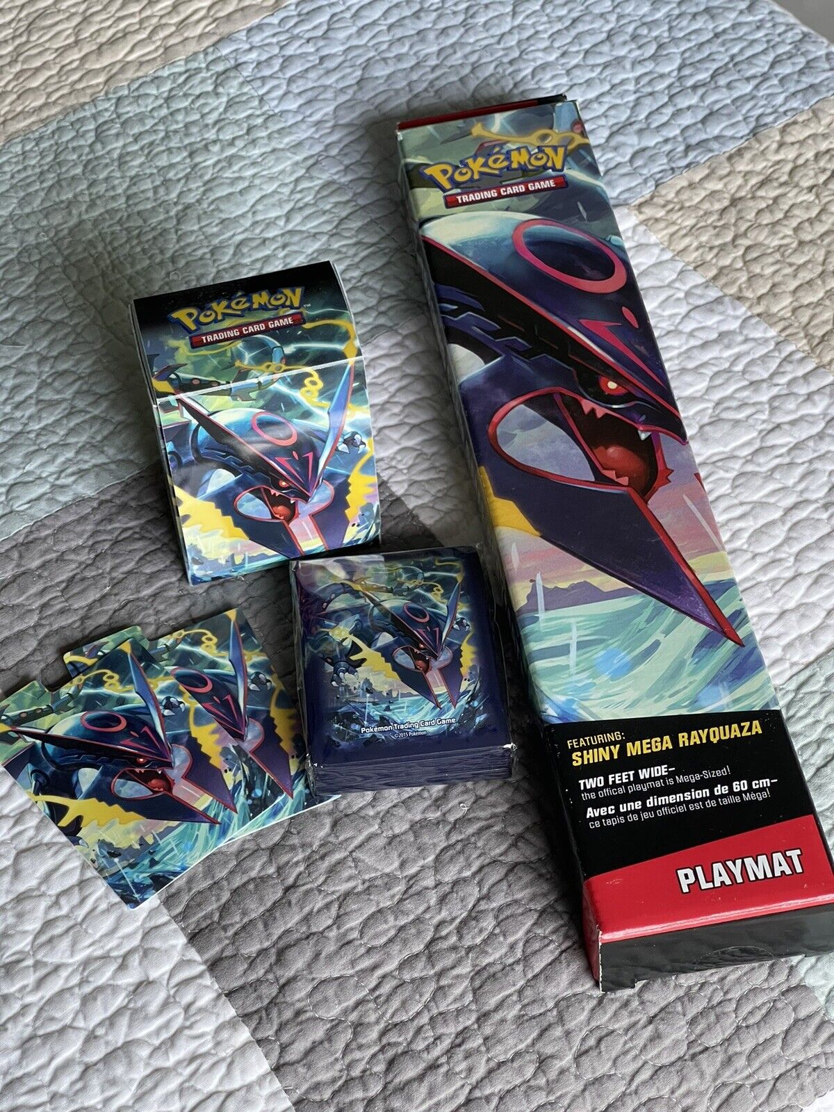 Pokémon TCG 2015 Shiny Mega Rayquaza Playmat Deck Box Card Sleeves New