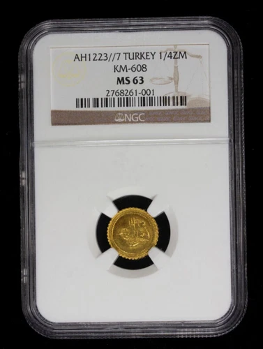 TURKEY 1808 : Mahmud II, Gold, AV rubiye, Kostantiniye. TOP gold coin  NGC MS 63
