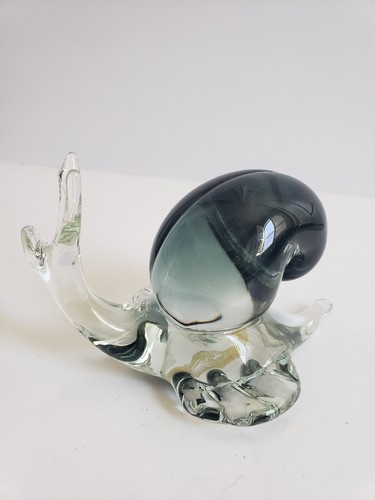 Vintage Art Glass Murano Smokey Gray Clear Snail Figurine 6x4 V Nason w/ Sticker - Picture 5 of 13