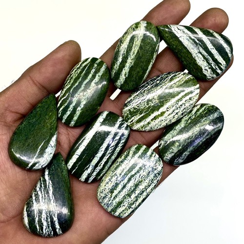 9 Pcs Natural Chrysotile Serpentine 38.4-44.4mm Loose Cabochon Gemstones 460 Cts - Picture 5 of 15