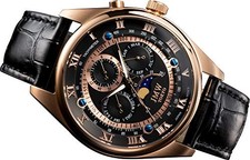 JMW TOKYO Men's Moon Phase Watch Japanese Quartz Leather 100M Roman Black Gold