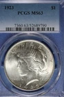 1923 PCGS MS63 PEACE SILVER DOLLAR #B50749