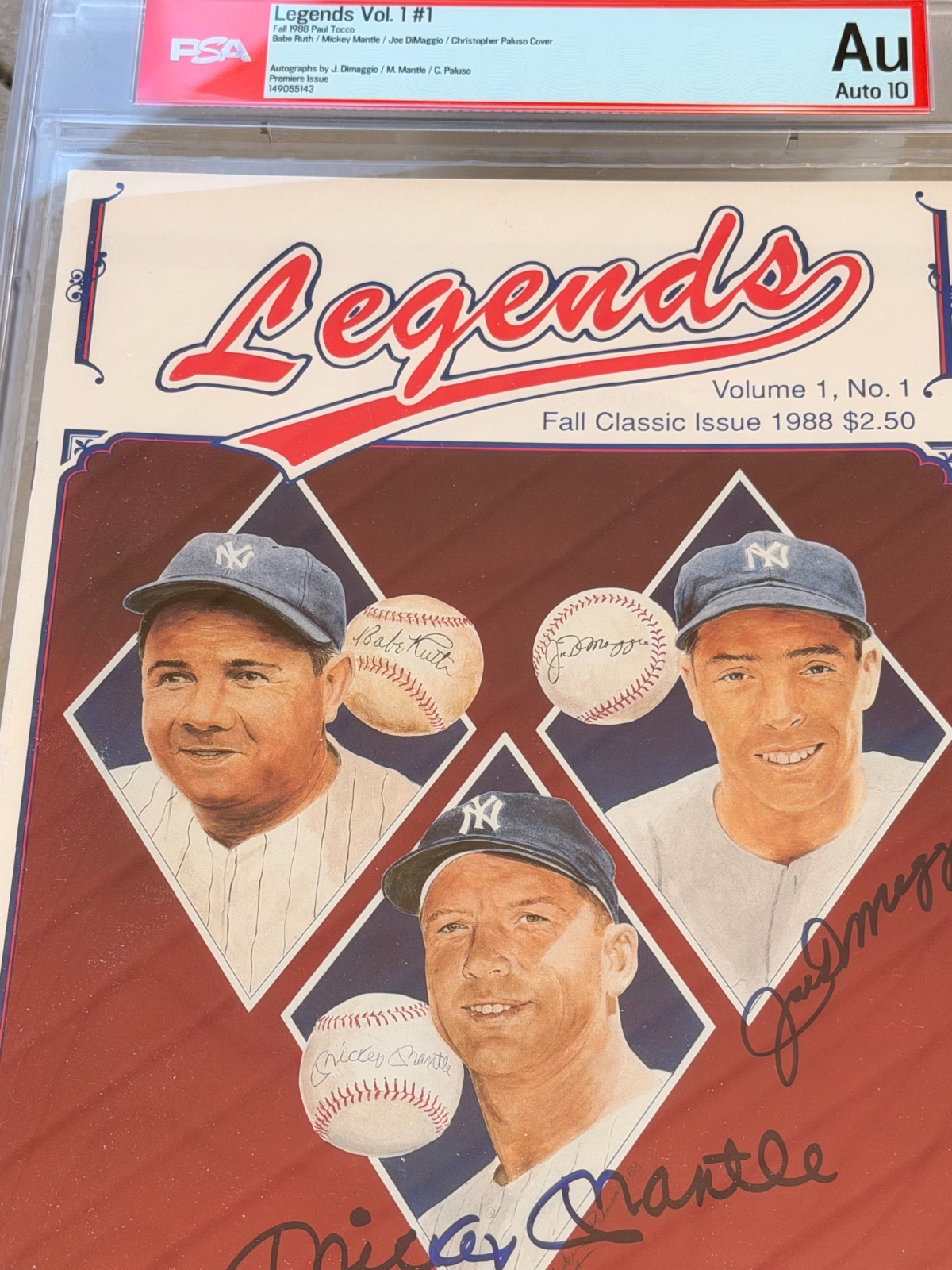 Mantle & Dimaggio signed Volume 1 Legends Magazine Authenticated by PSA a 10. view 4