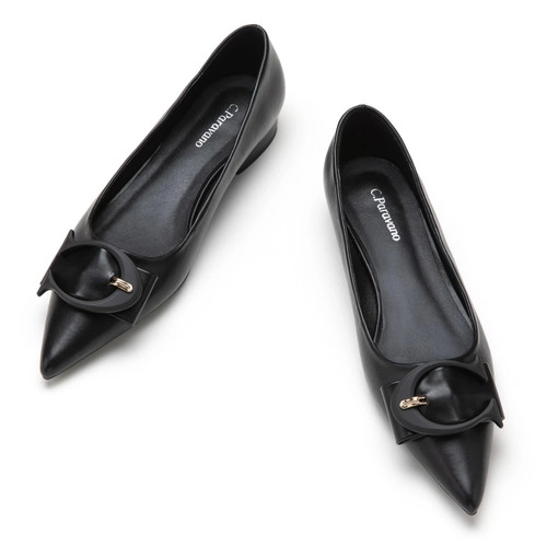 Zapatos planos de cuero negros cómodos sin cordones C.Paravano para mujer con punta en punta 7,5