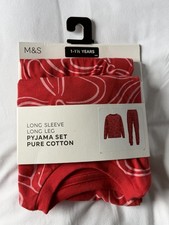Brand New - M&S Girls Red Bow Long Sleeve Cotton Pyjamas - 1-1.5 Years