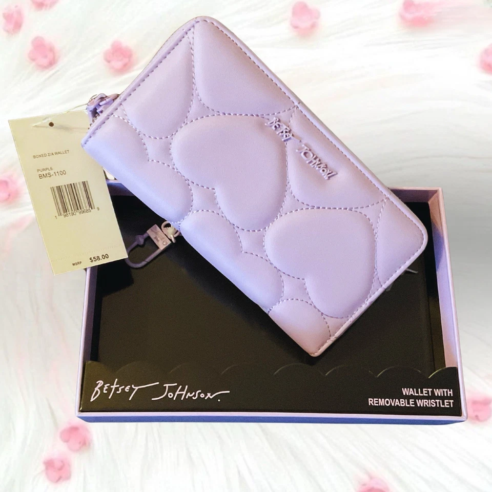 Muñequera Betsey Johnson Púrpura Corazón Acolchada Clip-On Nueva con Etiquetas en Caja Valor $58 Foto 2 de 3