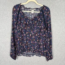 American Rag Top Medium Floral Crochet Puff Cottage Peasant Boho Farmhouse 