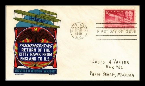 DR JIM STAMPS US COVER WRIGHT BROTHERS AIR MAIL FDC SCOTT C45 BOLL CACHET CRAFT