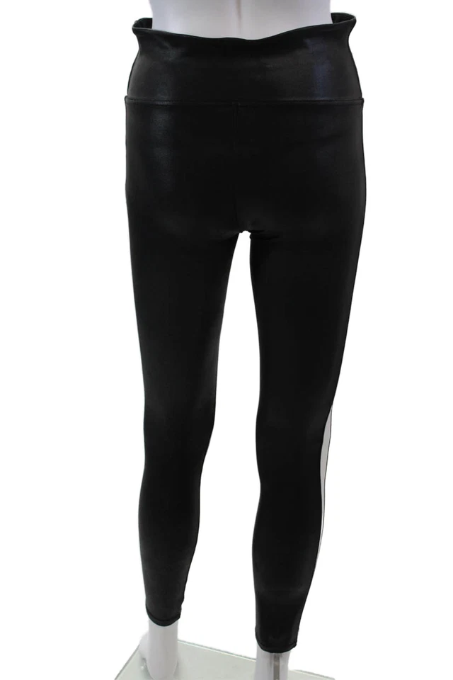 Leggings deportivos al tobillo Spanx de tiro alto a rayas negros blancos medianos para mujer Foto 3 de 4