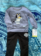 Bluey 18-24 Months Gray Black Cartoon Cotton Sweatshirt Pants Set, Casual