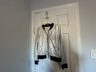 Marilyn Monroe silver bomber jacket zipper accents women's XL long sleeve