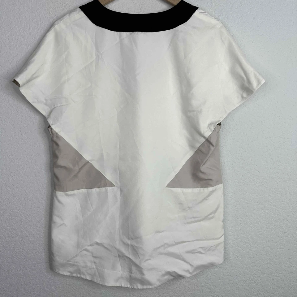 Camisa Hilton Hollis para mujer XS beige bloques de colores manga corta moderna blusa de carrera Foto 2 de 4