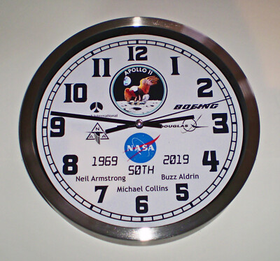 Apollo 11 First Moon Landing 50th Anniversary Clock, Armstrong, Aldrin, Collins.