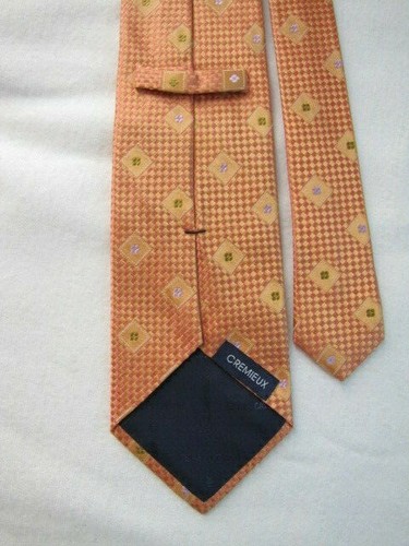 Daniel Cremieux Woven Silk Neck Tie Luxury Pink Gold / Orange Geometric Check - Picture 5 of 5