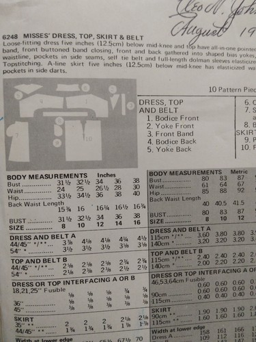 Dress Top Skirt Belt 12 Butterick 6248 Sewing Pattern Quick UC FF VTG 70s Loose - Picture 7 of 7