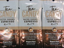 5 PACKETS SUPRE TAN CANDY SALTED CARAMEL ESPRESSO BOLD BRONZER TANNING LOTION