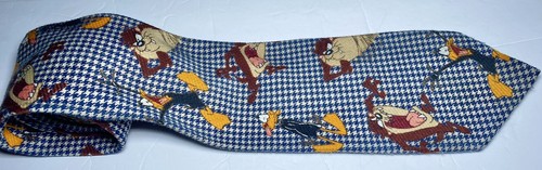Vintage 1995 Looney Tunes Mania Hahnentritt mit Daffy Duck/Tasmanian Devil Krawatte