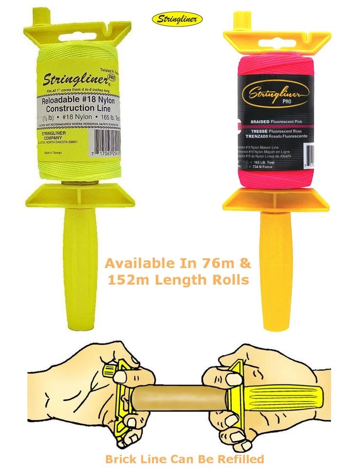 STRINGLINER USA PRO Braided Brick Line In Hi-Viz Pink Or Yellow, In 76m Or 152m