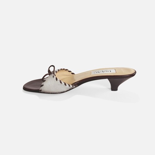 De colección Años 90 Isaac Mizrahi Italia Marrón Pelo de Poni Cuero Mula Gatito Tacones 6 B - Imagen 4 de 7