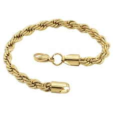 Men's Yellow Gold 316 Stainless Steel Twist Solid Diamond Cut Rope Bracelet