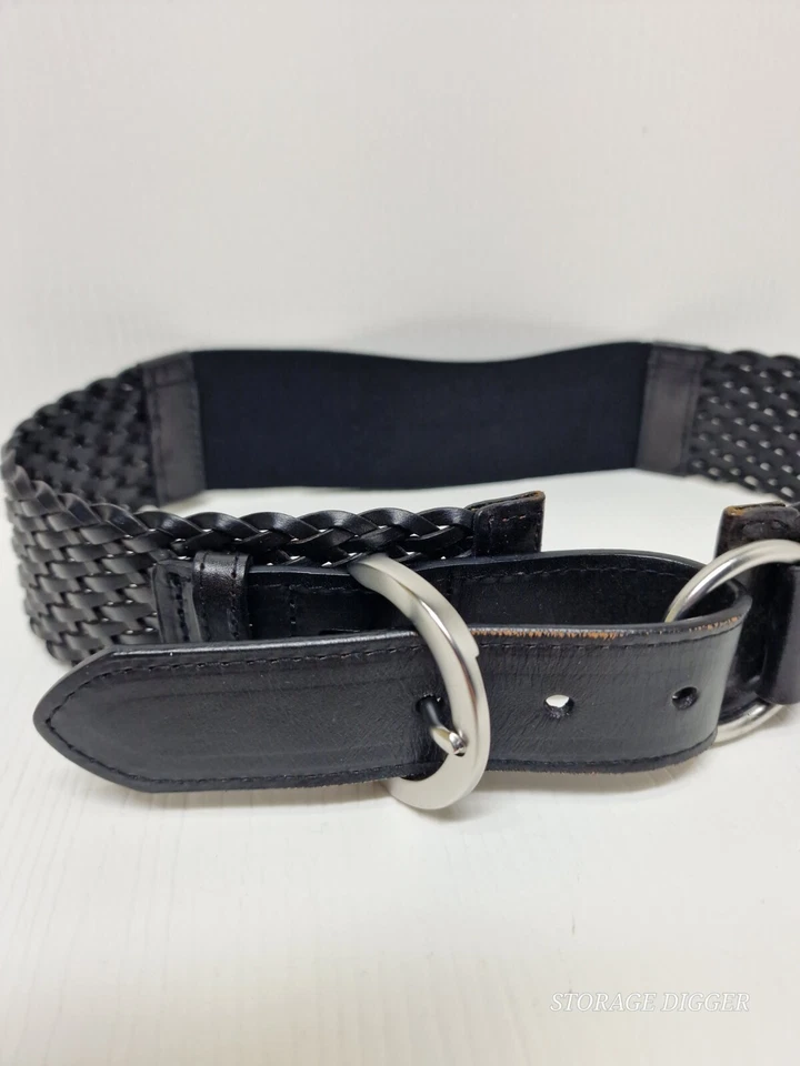 Cinturón trenzado vintage LOFT Ann Taylor para mujer XS/S negro plateado hebilla anillo redondo Foto 2 de 4