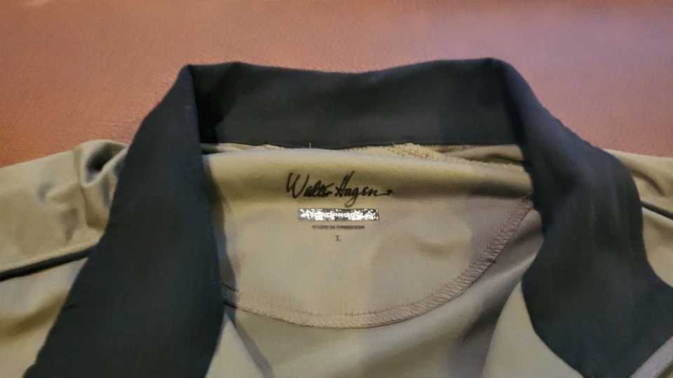 Camisa de golfe masculina Walter Hagen manga longa Hydro-Dri COLEIRA BEGE 1/4 ZÍPER GRANDE - Imagem 4 de 4