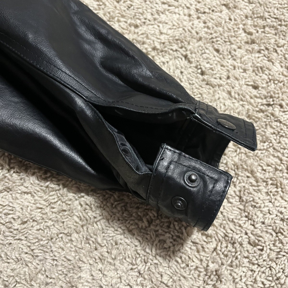 Vintage Phase 2 Leather Jacket Double Collar Black Bomber Genuine