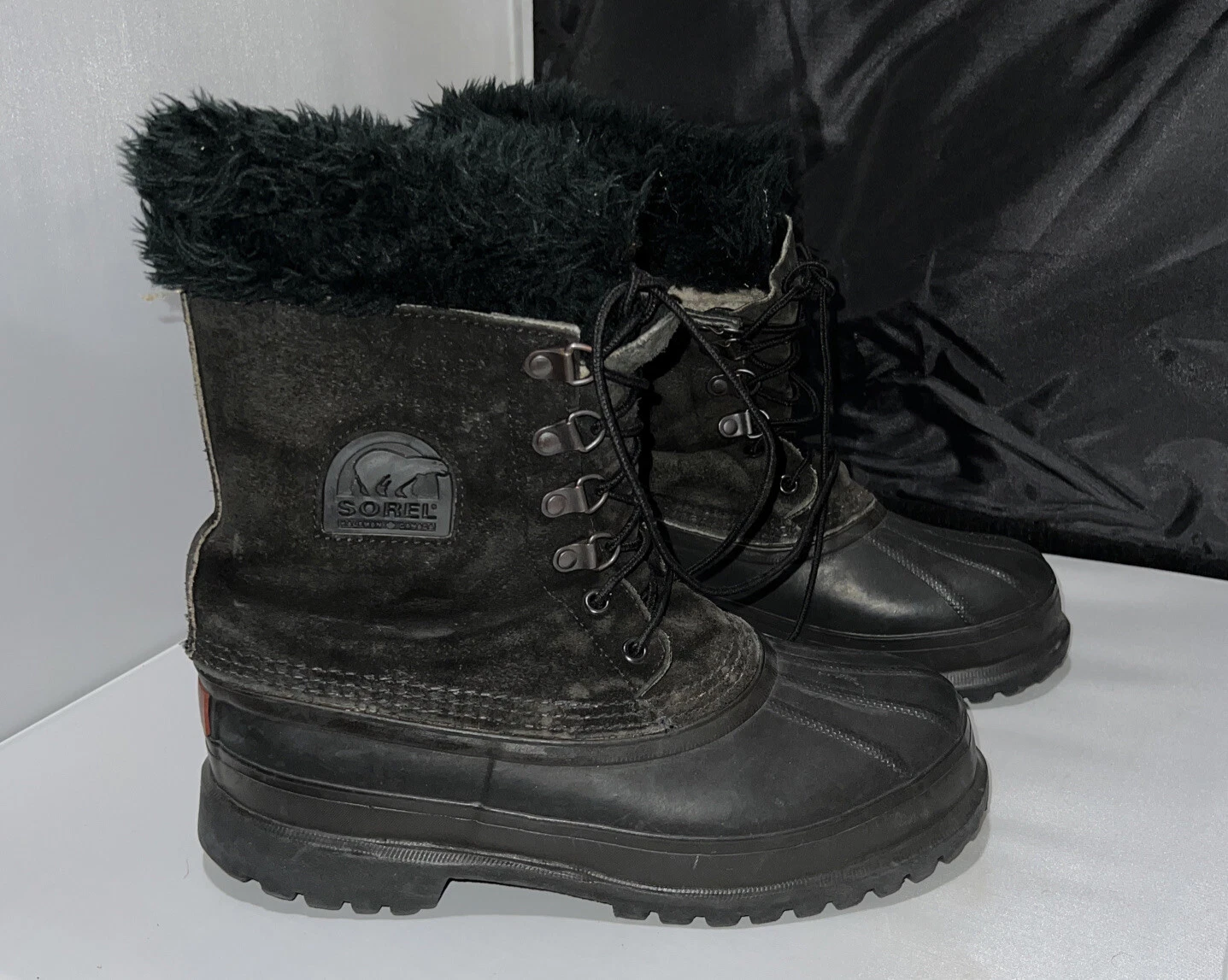 Sorel Mens Winter Black Leather Rubber Snow Duck Boots Size 8 Men’s
