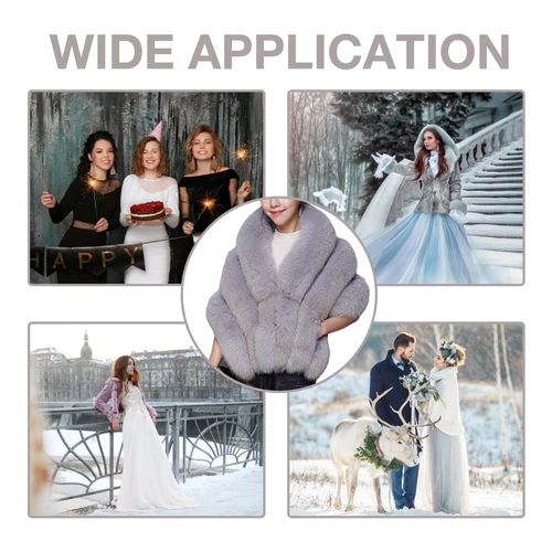 Faux Fur Shawl Winter Shrug Faux Fur Cape Warm Scarf Fur Wraps Weddings Bridal - Picture 9 of 41