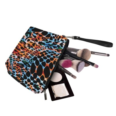 #ad #ad Black Patches Colors Portable Cosmetic Bag Large Travel PU Leather Makeup Pouch