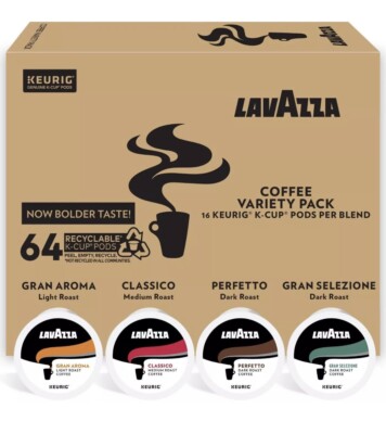 Lavazza Coffee K-Cup Pods Variety Pack 64 Count for Keurig Single-Serve Ex 12/25