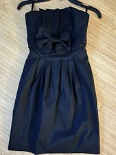 Jessica McClintock Prom Bridal Dress Size 2 Black Bow Strapless Mini Retro Lbd
