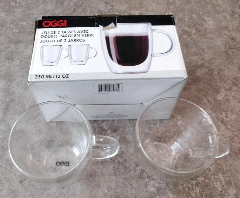 Juego de 4 tazas de bistró de vidrio borosilicato de 12 onzas aisladas de doble pared Oggi Foto 3 de 3
