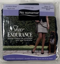 No Nonsense Sheer Endurance Pantyhose Control Top MIDNIGHT BLACK Size C SH9 9-5+