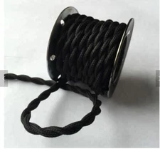 Black Twisted Cloth Covered 2-Wire Round Cord 18ga Vintage industrial steampunk