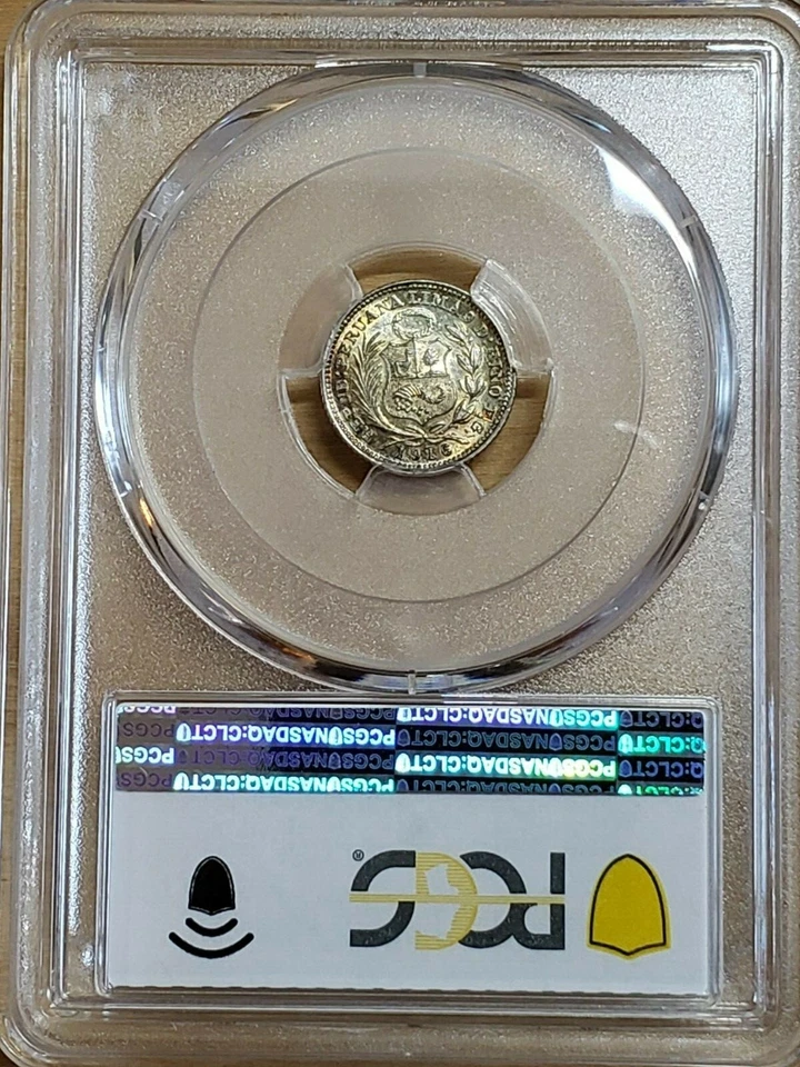 1916 FG Peru Half Dinero 1/2 Din Silver KM-206.2 PCGS MS62 Toned 8403 - Image 2 of 3