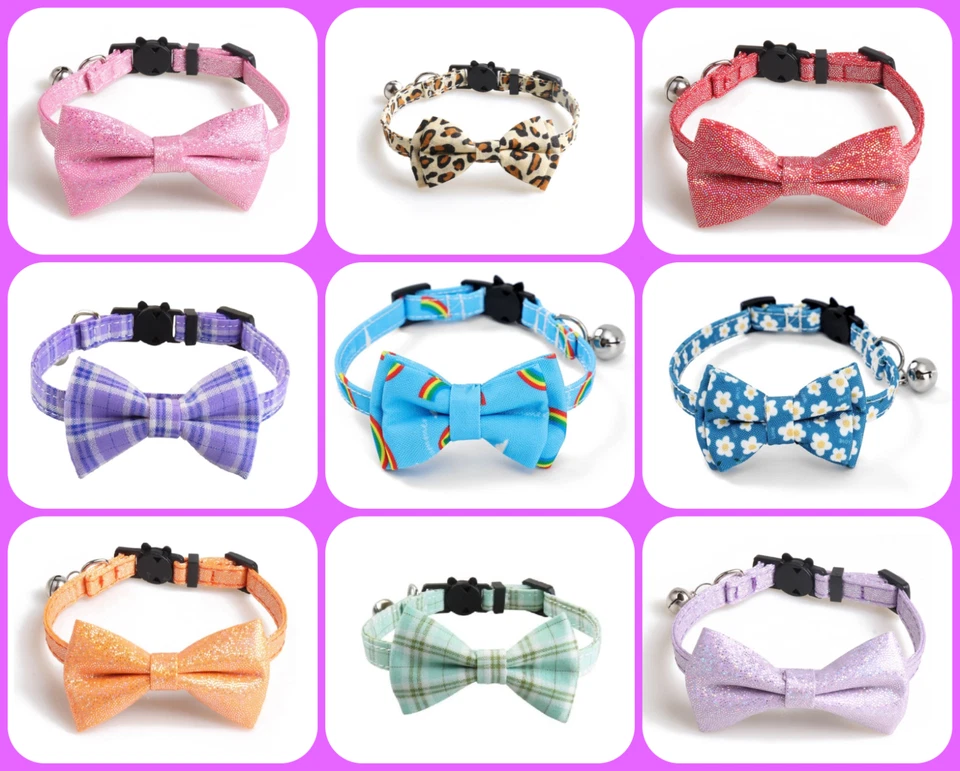 Cat Collar with Bell & Bow Tie - Luxury Collar | Safety Release Breakaway Buckle