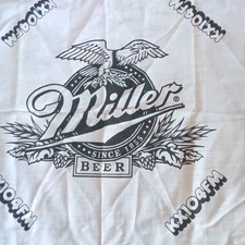 Vintage Miller Beer Branded KXJDFM Logo White Bandana Biker 80's Radio Nebraska