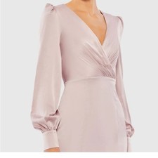 Mac Duggal Pink Long Sleeve V-Neck Gown