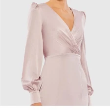 Mac Duggal Pink Long Sleeve V-Neck Gown