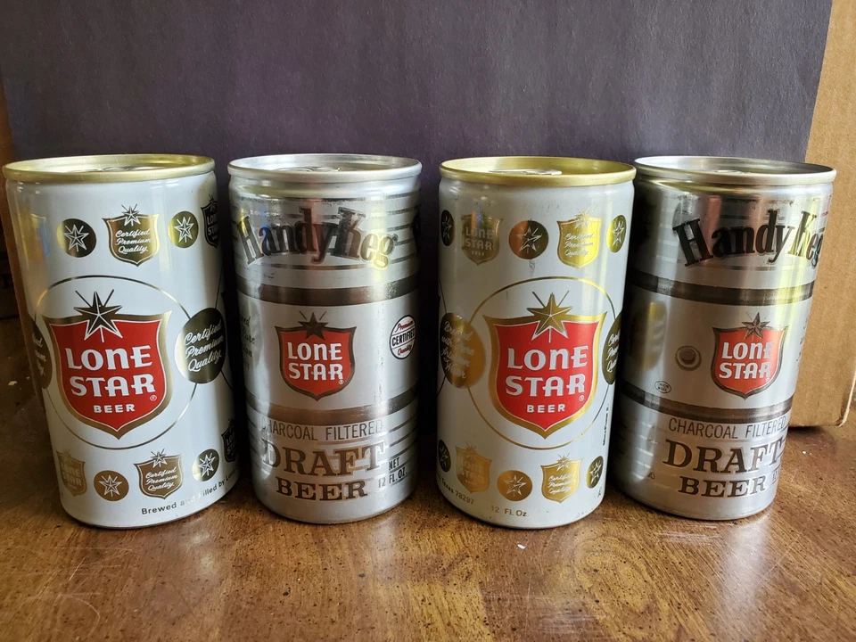 Lote de 6 latas de cerveza de aluminio Lone Star 12 oz vintage de los años 70 - barril de mano Texas Foto 2 de 4