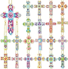 FairySandy 20 Pcs Easter Diamond Painting Keychains Cross As Picture Shown 