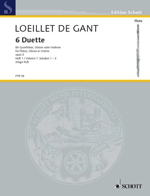 6 Duette Opus 5 Heft 1 Jean-Baptiste Loeillet 2 Flutes Book Schott Music - Image 2 of 3