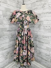 Vintage Carol Anderson Womens 7/8 Floral Cotton Midi Dress Shirred High Waist