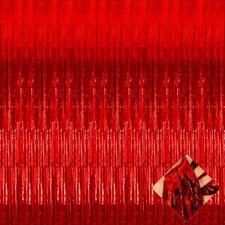 4 Pack 3.3Ft x 6.6Ft Red Foil Fringe Curtain Backdrop, Metallic Tinsel Foil F...